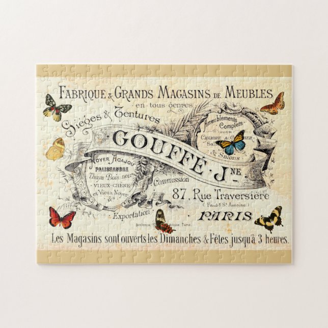 Vintage Schmetterlinge auf der französischen Werbu Puzzle (Horizontal)