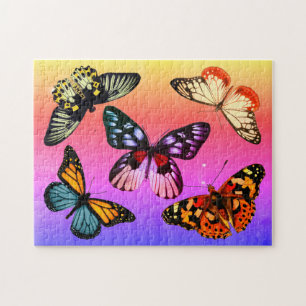 Vintage Schmetterlinge auf Regenbogen-Hintergrund Puzzle