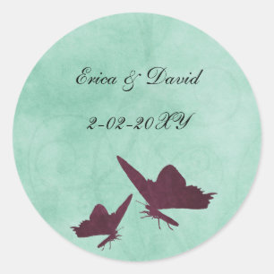 Vintage Schmetterlinge aus Aqua und Pflaume umhüll Runder Aufkleber