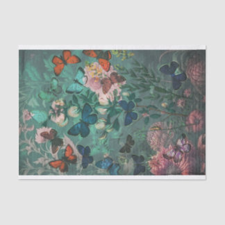 Vintage Schmetterlinge & Blumen Blau Seidenpapier