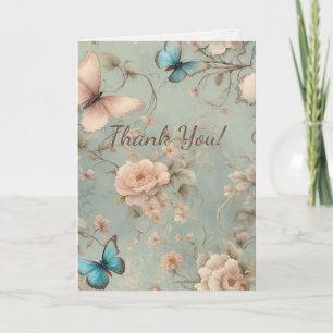 Vintage-Schmetterlinge-Blumen-Dankes-Hochzeitskart Karte