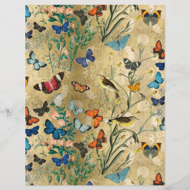 Vintage Schmetterlinge Botanisches Papier (Vorderseite)