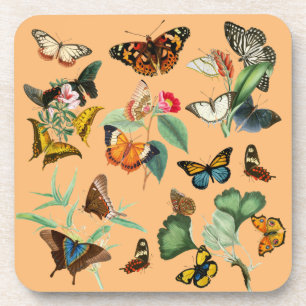 Vintage Schmetterlinge, gelborner Hintergrund Getränkeuntersetzer