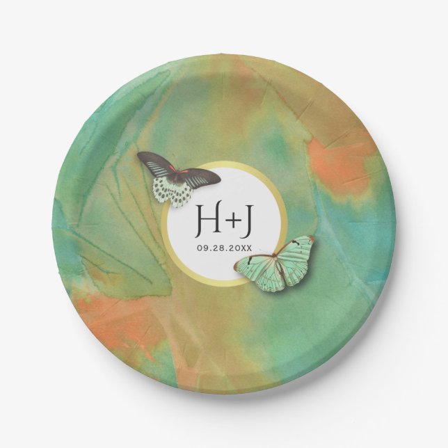 Vintage Schmetterlinge Hochzeit in Südwestfarben Pappteller (Vorderseite)