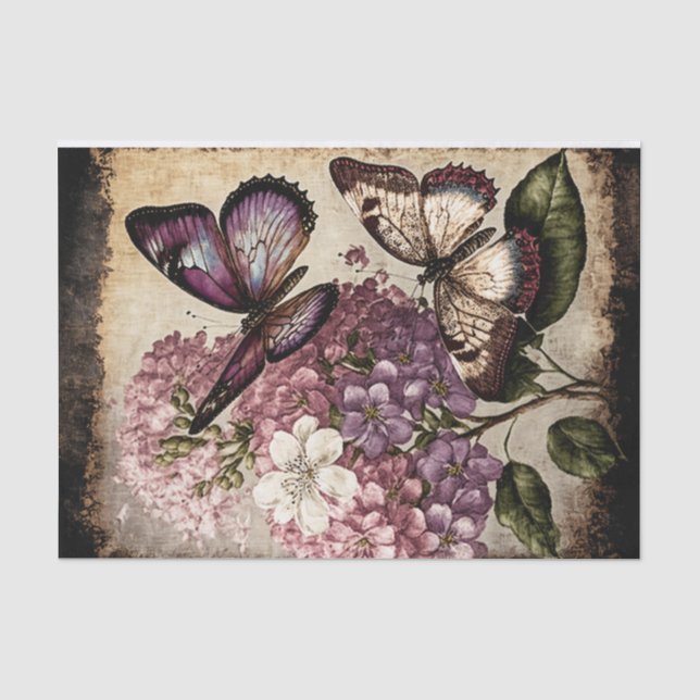 Vintage Schmetterlinge mit Blume Seidenpapier (Vorderseite)