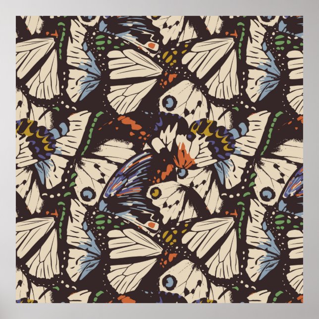 Vintage Schmetterlinge Oberflächenmuster. farbig Poster (Vorne)