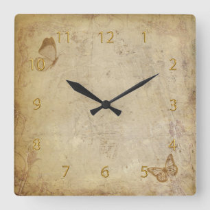 Vintage Schmetterlinge Quadratische Wanduhr