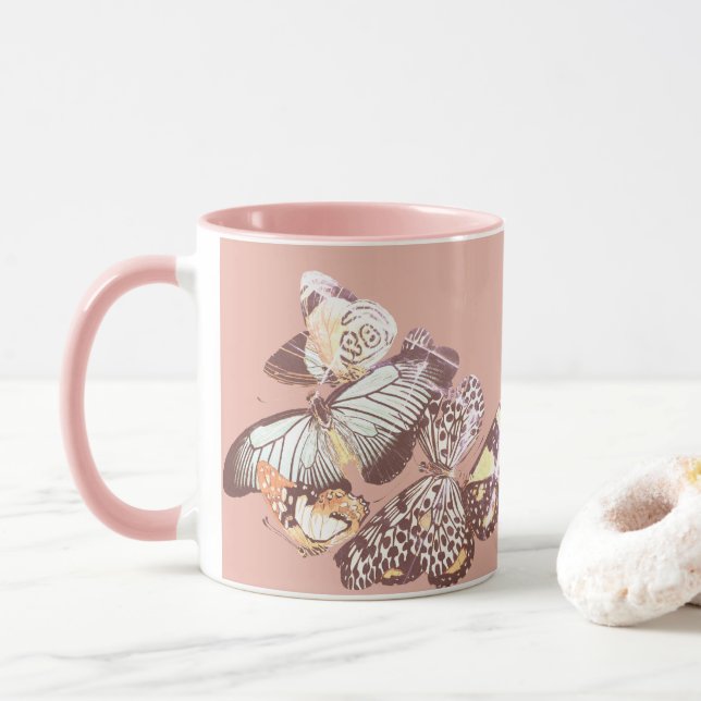 Vintage Schmetterlinge Rosa Tasse (Mit Donut)