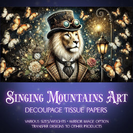 Vintage Schmetterlinge Steampunk Lion Decoupage Seidenpapier
