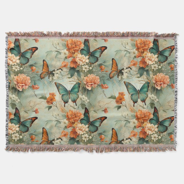 Vintage Schmetterlinge und Blume (10) Decke (Vorderseite)