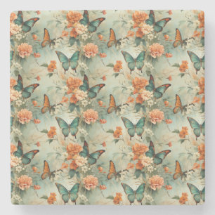 Vintage Schmetterlinge und Blume (10) Steinuntersetzer