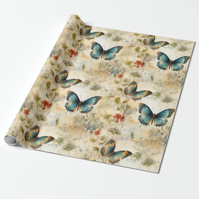 Vintage Schmetterlinge und Blume (11) Geschenkpapier (Ungerollt)