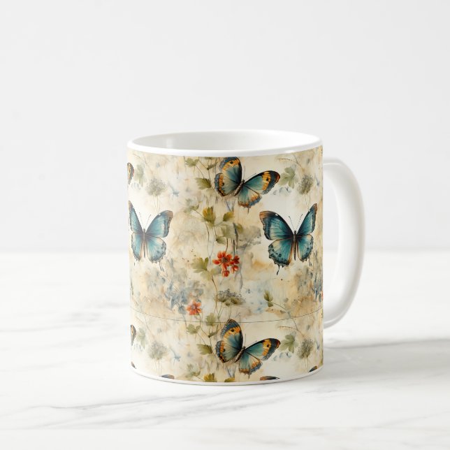 Vintage Schmetterlinge und Blume (11) Kaffeetasse (VorderseiteRechts)