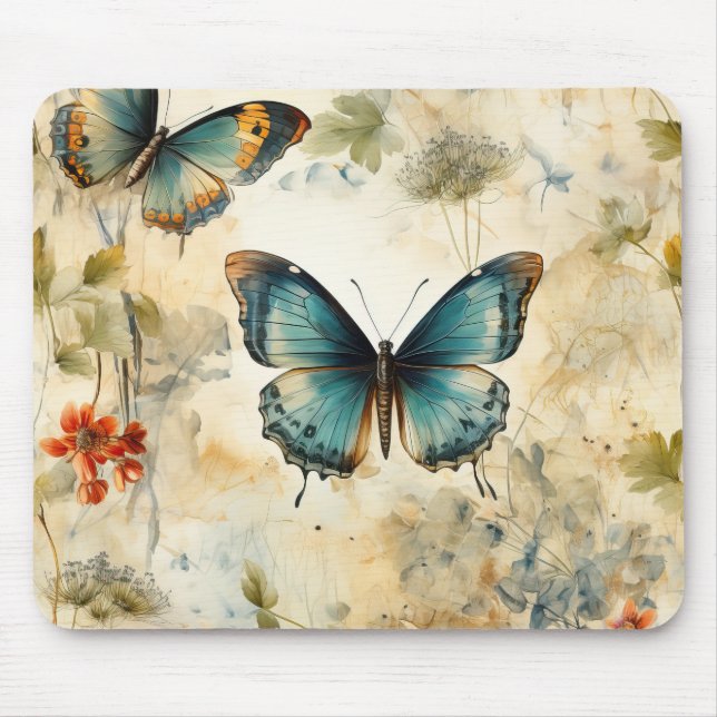 Vintage Schmetterlinge und Blume (11) Mousepad (Vorne)