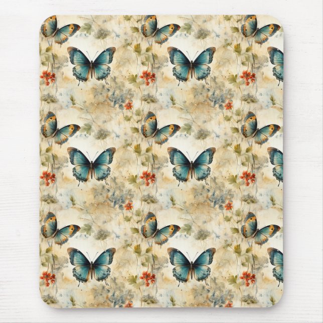 Vintage Schmetterlinge und Blume (11) Mousepad (Vorne)