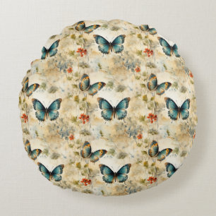 Vintage Schmetterlinge und Blume (11) Rundes Kissen
