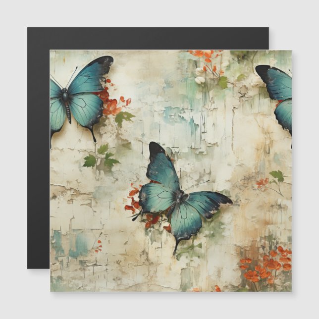 Vintage Schmetterlinge und Blume (12) Magnetkarte (Vorne/Hinten)