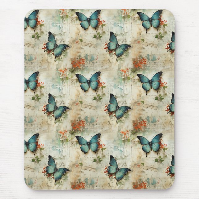 Vintage Schmetterlinge und Blume (12) Mousepad (Vorne)