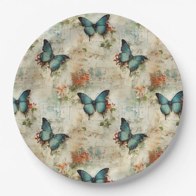 Vintage Schmetterlinge und Blume (12) Pappteller (Vorderseite)