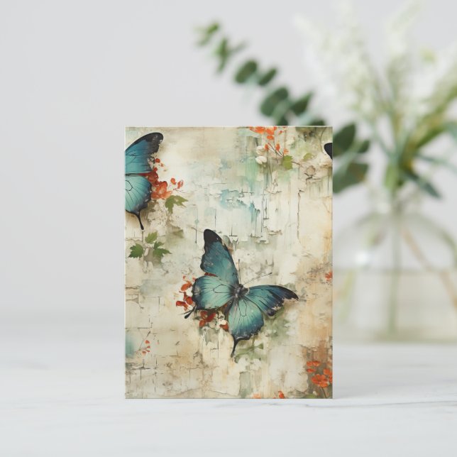 Vintage Schmetterlinge und Blume (12) Postkarte (Stehend Vorderseite)