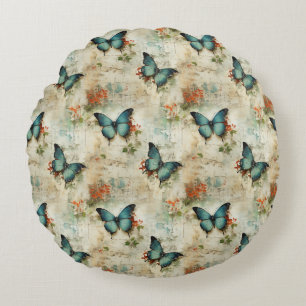 Vintage Schmetterlinge und Blume (12) Rundes Kissen