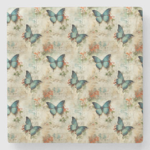Vintage Schmetterlinge und Blume (12) Steinuntersetzer