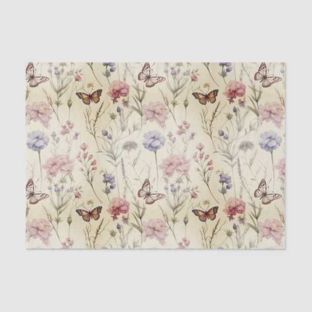 Vintage Schmetterlinge und Blume Dekoupage Seidenpapier (Vorderseite)