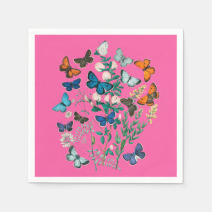 Vintage Schmetterlinge und Blume, Kunst, Rosa Serviette