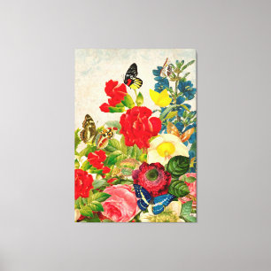 Vintage Schmetterlinge und Blume Leinwanddruck