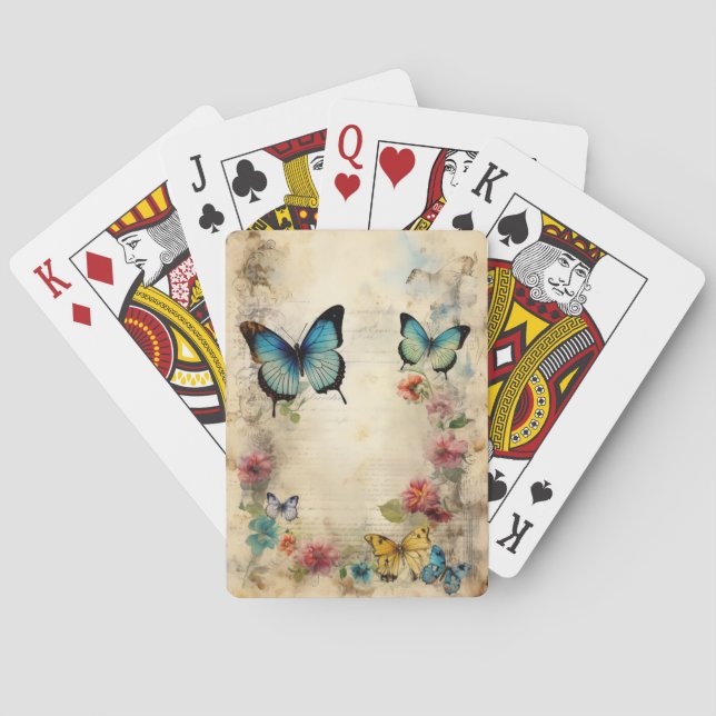 Vintage Schmetterlinge und Blume Spielkarten (Rückseite)