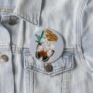 Vintage Schmetterlinge und florale Illustration au Button