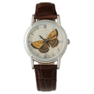 Vintage Schmetterlingsbilder, Gold und Braun Armbanduhr
