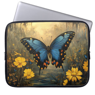 Vintage Schmetterlingsbilder und gelbe Blumen Laptopschutzhülle