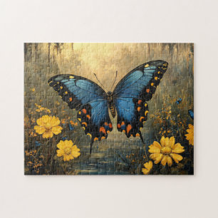 Vintage Schmetterlingsbilder und gelbe Blumen Puzzle