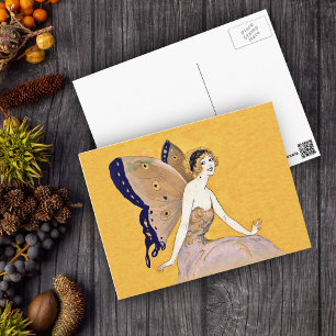 Vintage Schmetterlingsflügel Feen Blondes Haar Postkarte