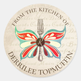 Vintage Schmetterlingsgabel aus der Aufkleberküche Runder Aufkleber