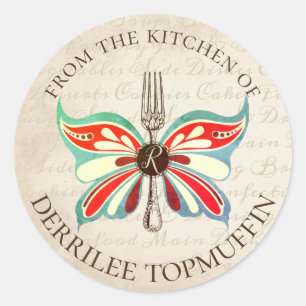 Vintage Schmetterlingsgabel von der Küche des Runder Aufkleber