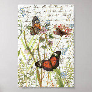 Vintage-Schmetterlingsgarten-Collage Poster