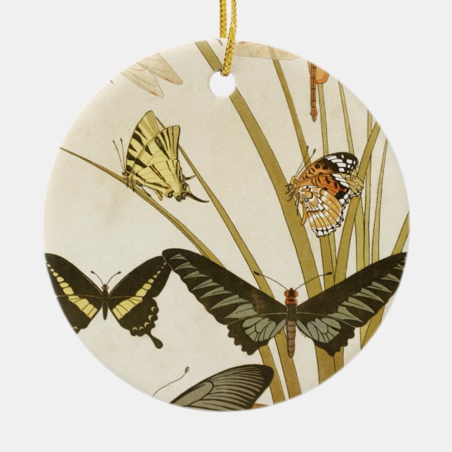 Vintage SchmetterlingsIllustration Keramik Ornament (Vorne)