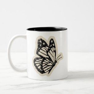 Vintage Schmetterlingstasse   Schwarze botanische  Zweifarbige Tasse