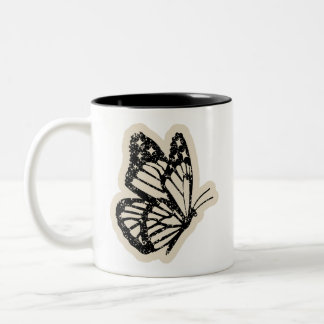 Vintage Schmetterlingstasse | Schwarze botanische Zweifarbige Tasse