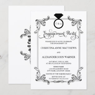 Vintage-Schmuck und Ring Schrift Verlobungsfeier Einladung
