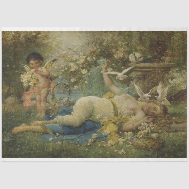 Vintage, schmutzige Kupiden-Ölmalerei Seidenpapier (Vorderseite)