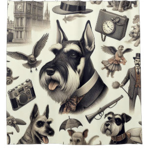Vintage Schnauzer-Illustration Duschvorhang
