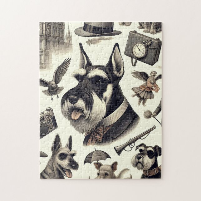 Vintage Schnauzer-Illustration Puzzle (Vertikal)