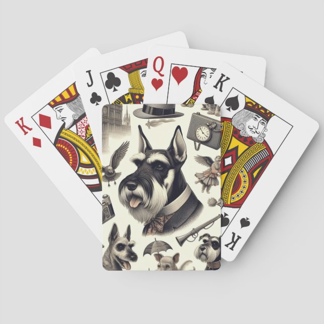 Vintage Schnauzer-Illustration Spielkarten (Rückseite)