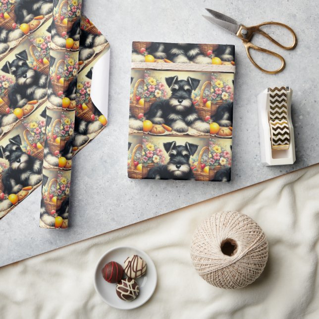 Vintage Schnauzer-Malerei Geschenkpapier (Kunsthandwerk)