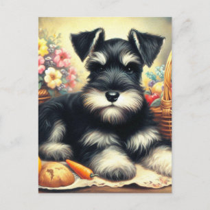 Vintage Schnauzer-Malerei Postkarte