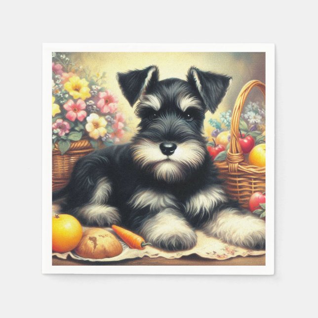 Vintage Schnauzer-Malerei Serviette (Vorderseite)