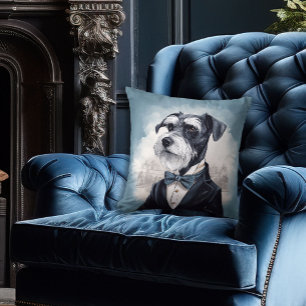 Vintage Schnauzer mit Fliege und Smoking Kissen